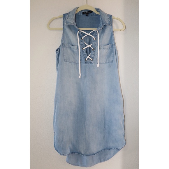 Chambray Lace Up Dress - Picture 2 of 7